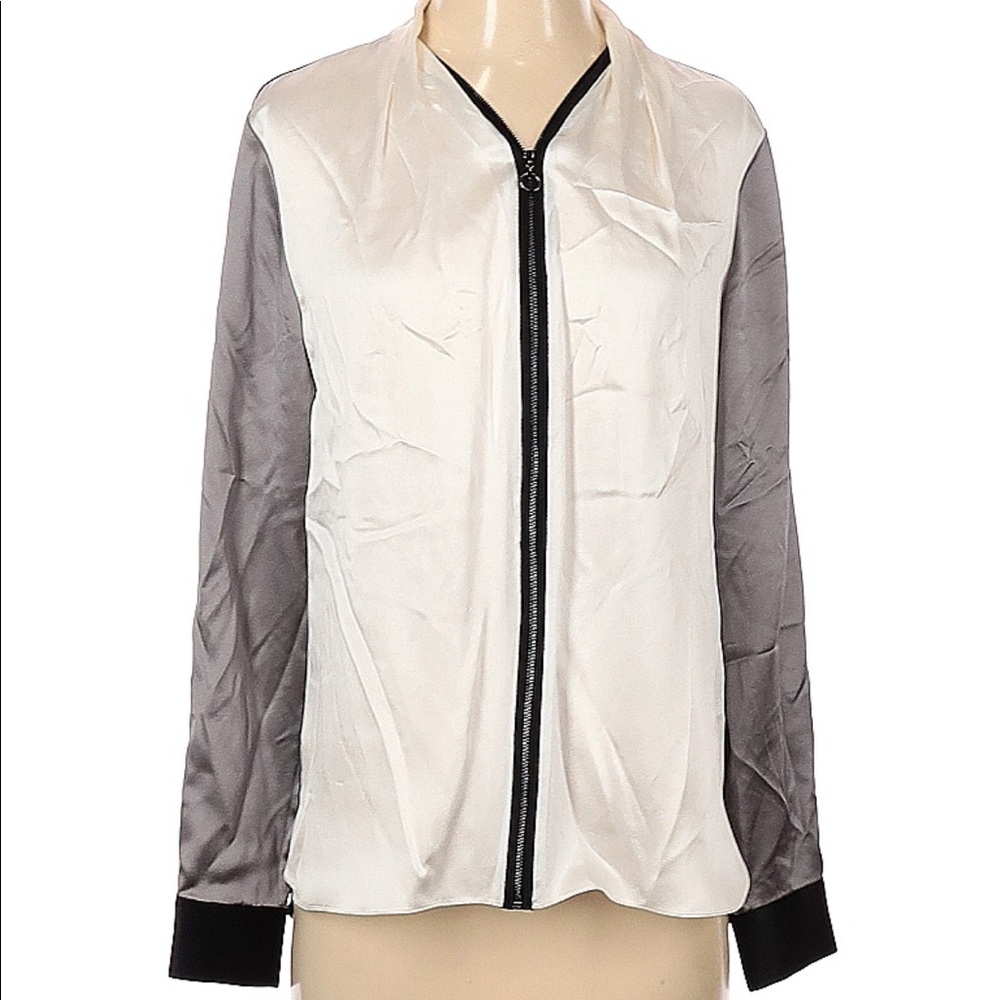 100% silk Elie Tahari colorblock blouse with zipper